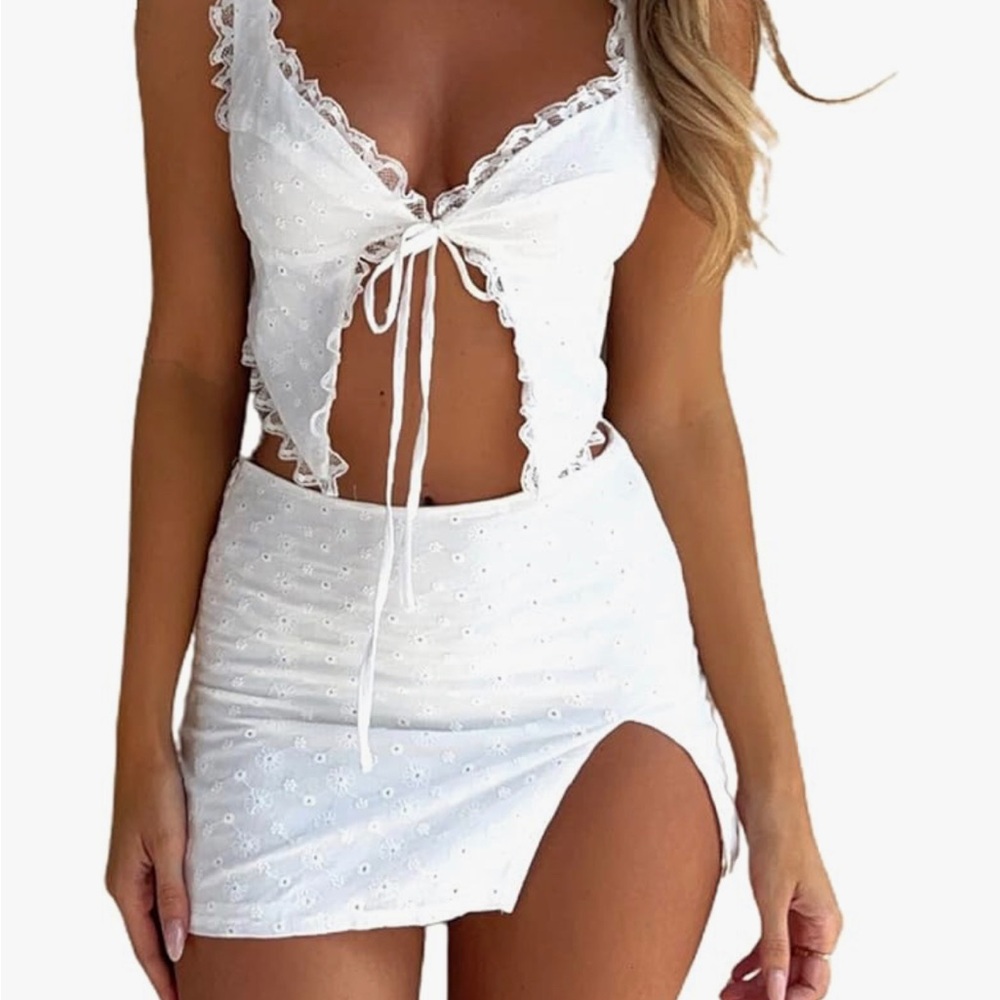 Embroidered Crop Top and Mini Skirt Set